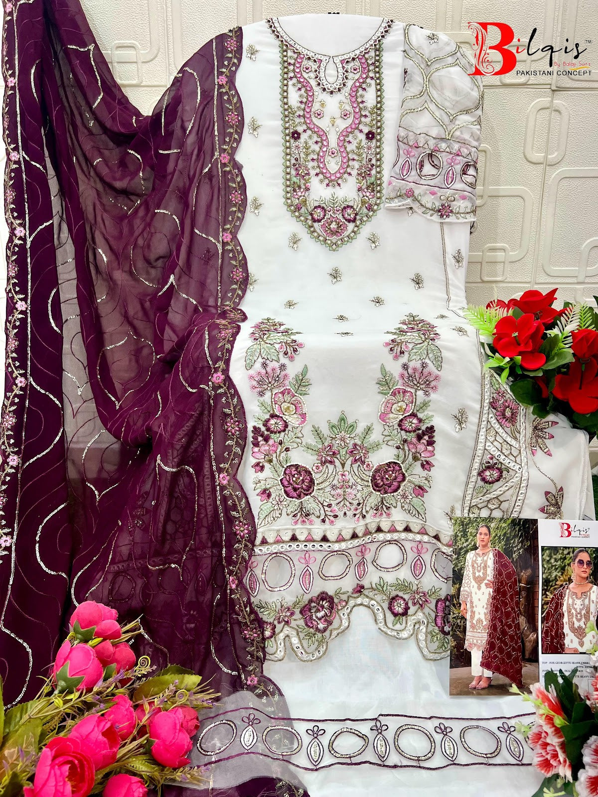 B 207 I To L Bilqis Fox Georgette Pakistani Salwar Suits Wholesale