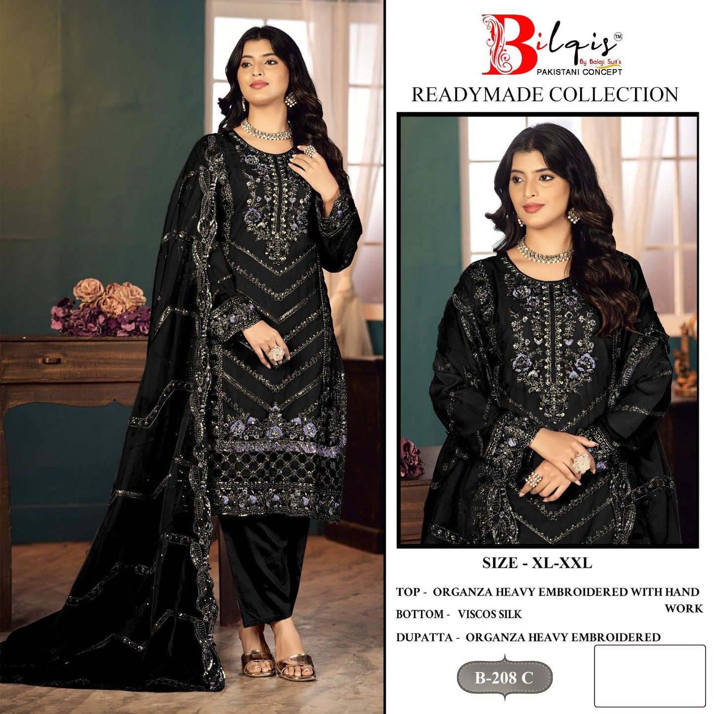 B 208 Bilqis Organza Pakistani Readymade Suits Exporter Gujarat