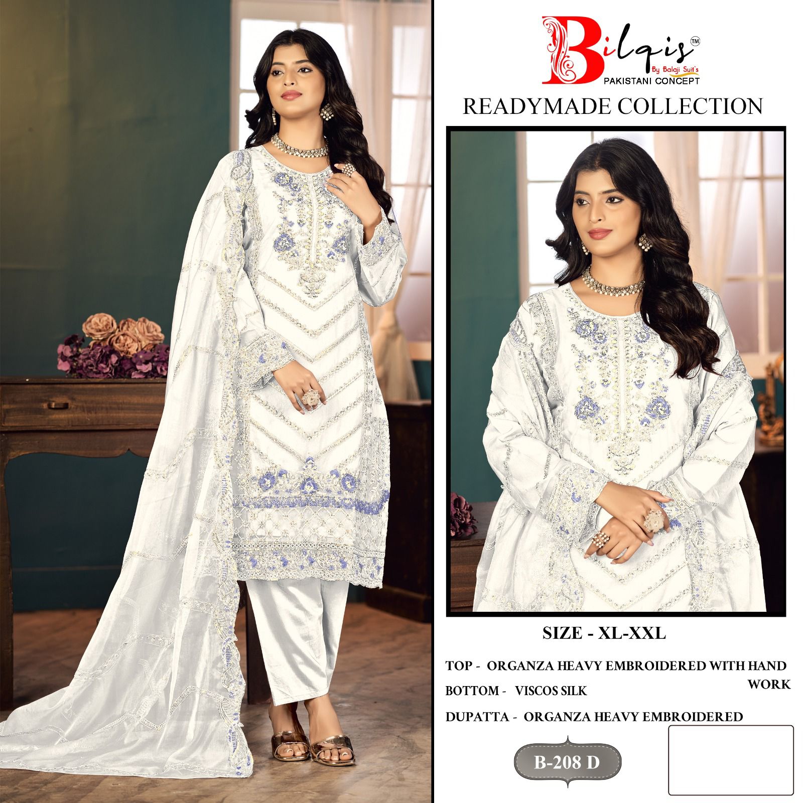 B 208 Bilqis Organza Pakistani Readymade Suits Exporter Gujarat
