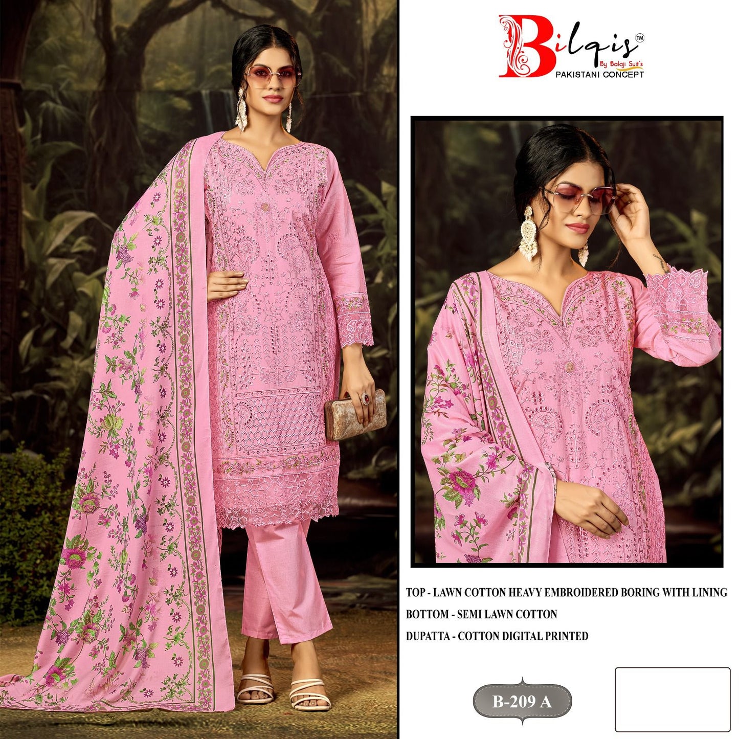 B 209 A To D Bilqis Cambric Lawn Pakistani Salwar Suits Manufacturer Ahmedabad