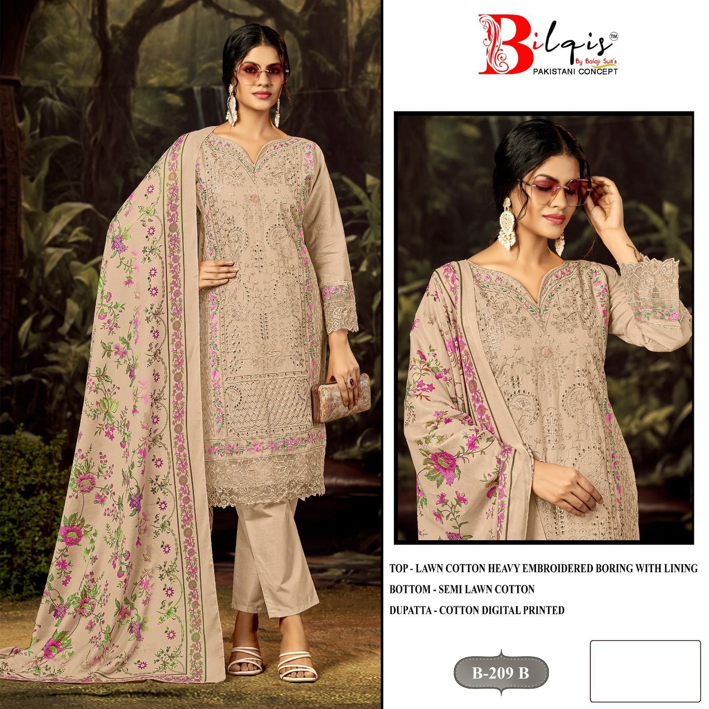 B 209 A To D Bilqis Cambric Lawn Pakistani Salwar Suits Manufacturer Ahmedabad