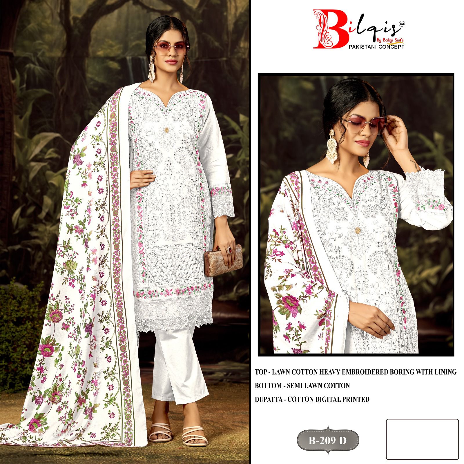 B 209 A To D Bilqis Cambric Lawn Pakistani Salwar Suits Manufacturer Ahmedabad