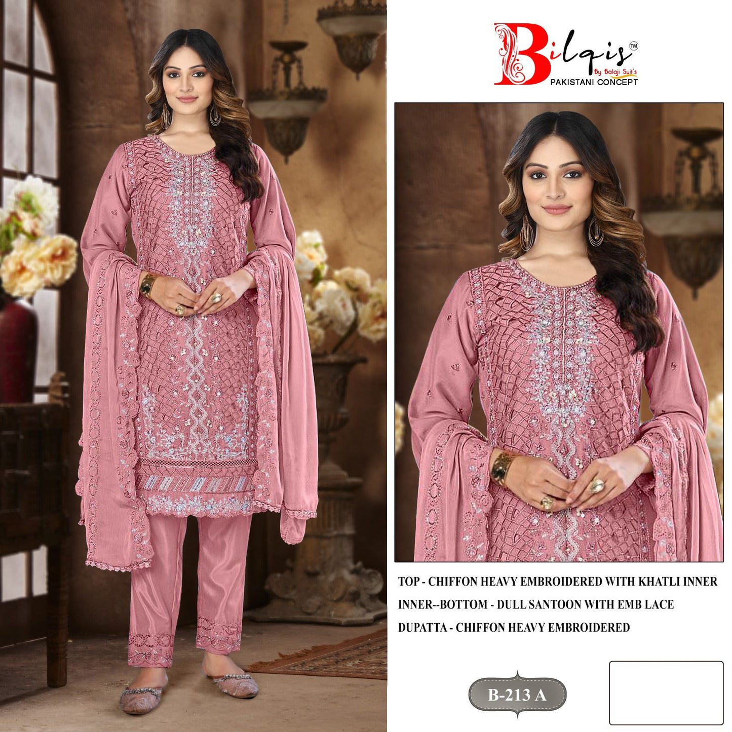 B 213 Bilqis Chiffon Pakistani Salwar Suits Wholesale