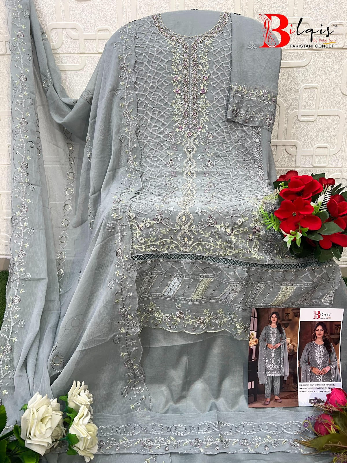 B 213 Bilqis Chiffon Pakistani Salwar Suits Wholesale