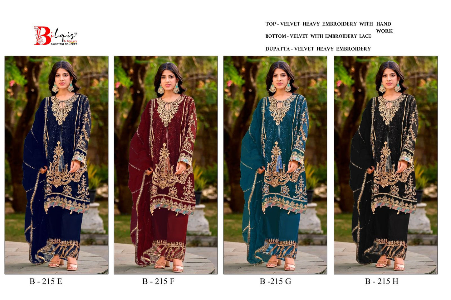 B 215 E To H Bilqis Velvet Suits Wholesaler India