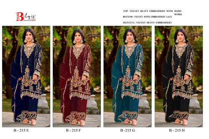 B 215 E To H Bilqis Velvet Suits Wholesaler India