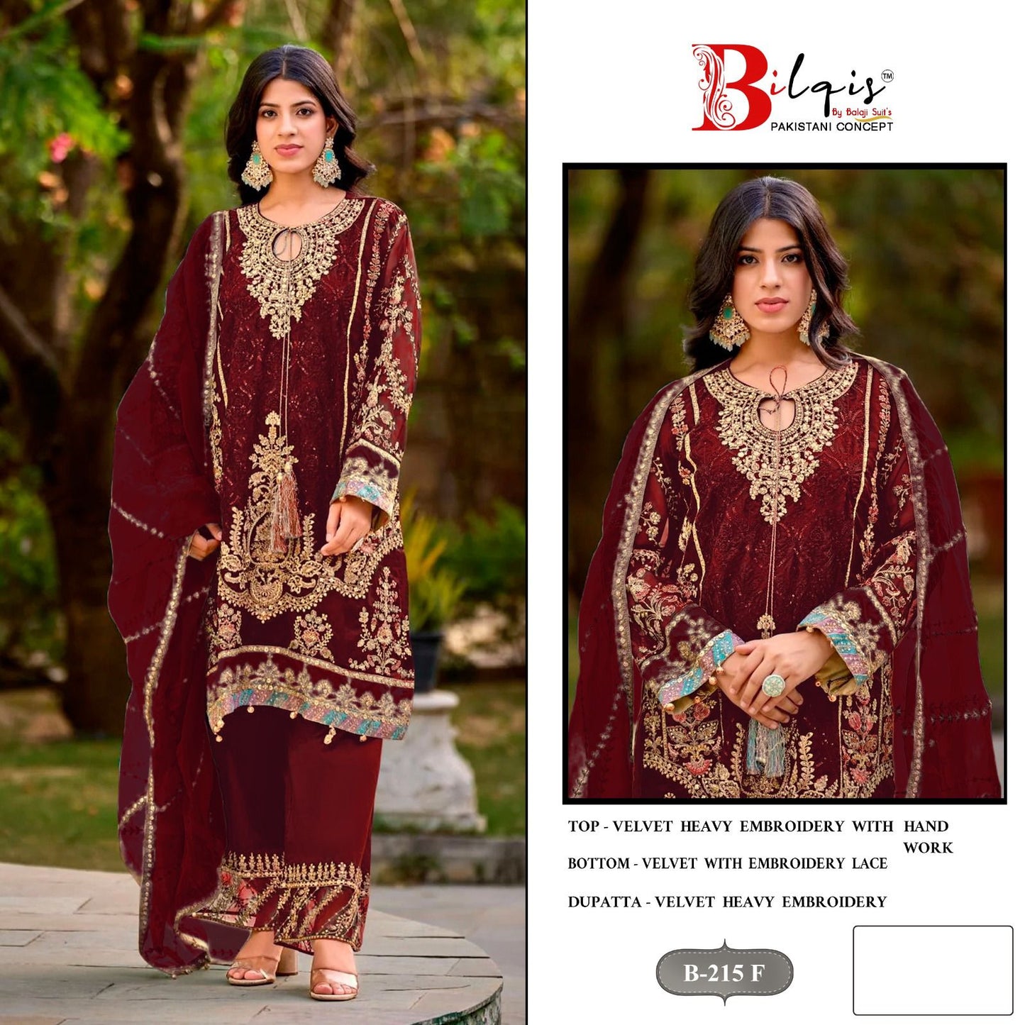 B 215 E To H Bilqis Velvet Suits Wholesaler India