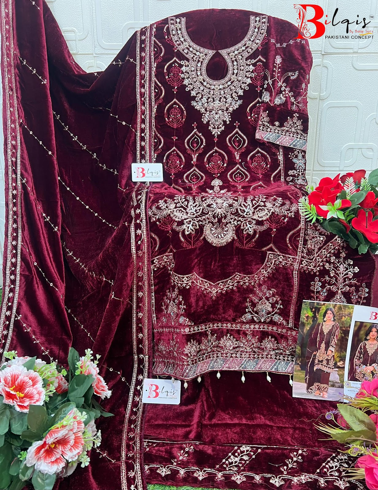 B 215 E To H Bilqis Velvet Suits Wholesaler India