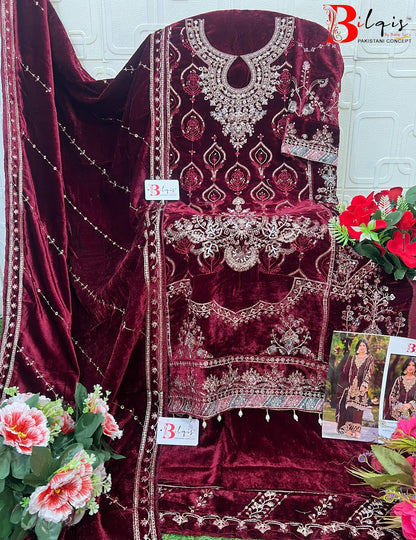 B 215 E To H Bilqis Velvet Suits Wholesaler India