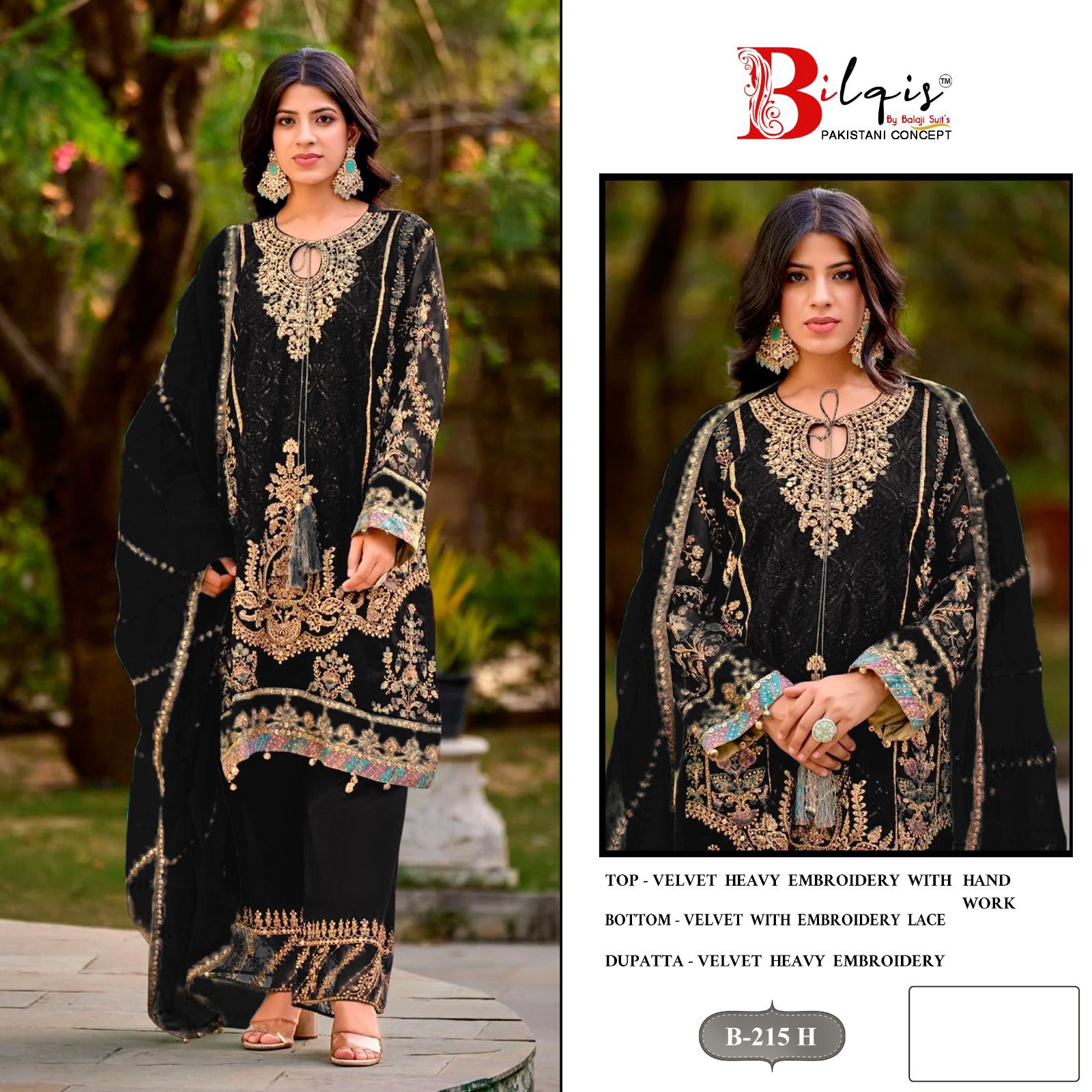 B 215 E To H Bilqis Velvet Suits Wholesaler India