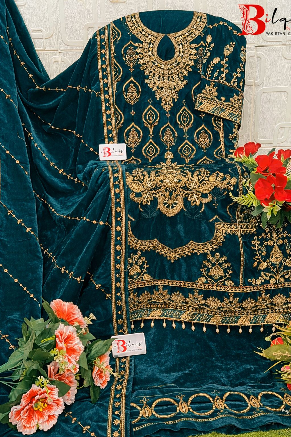 B 215 E To H Bilqis Velvet Suits Wholesaler India