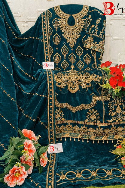 B 215 E To H Bilqis Velvet Suits Wholesaler India