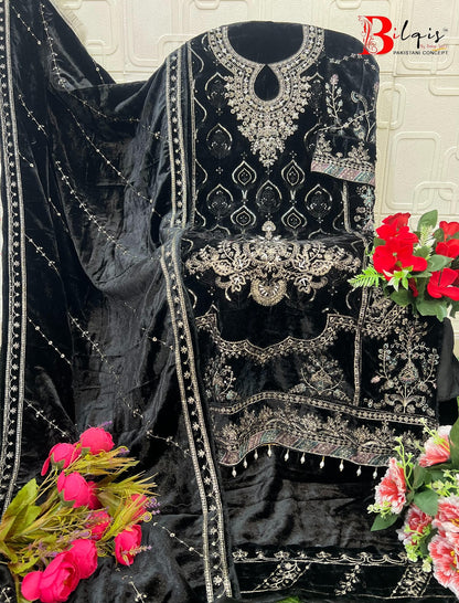 B 215 E To H Bilqis Velvet Suits Wholesaler India
