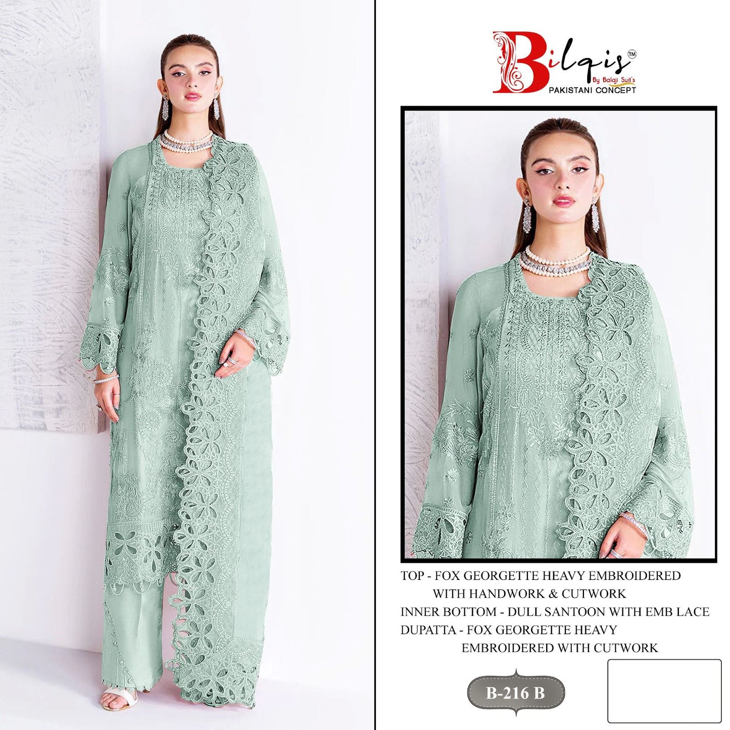 B 216 Bilqis Fox Georgette Pakistani Salwar Suits Manufacturer India