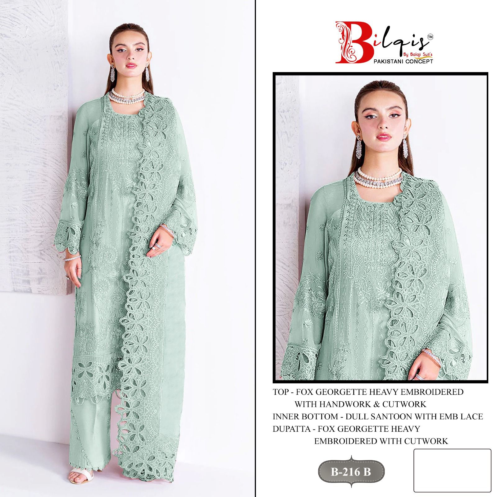 B 216 Bilqis Fox Georgette Pakistani Salwar Suits Manufacturer India