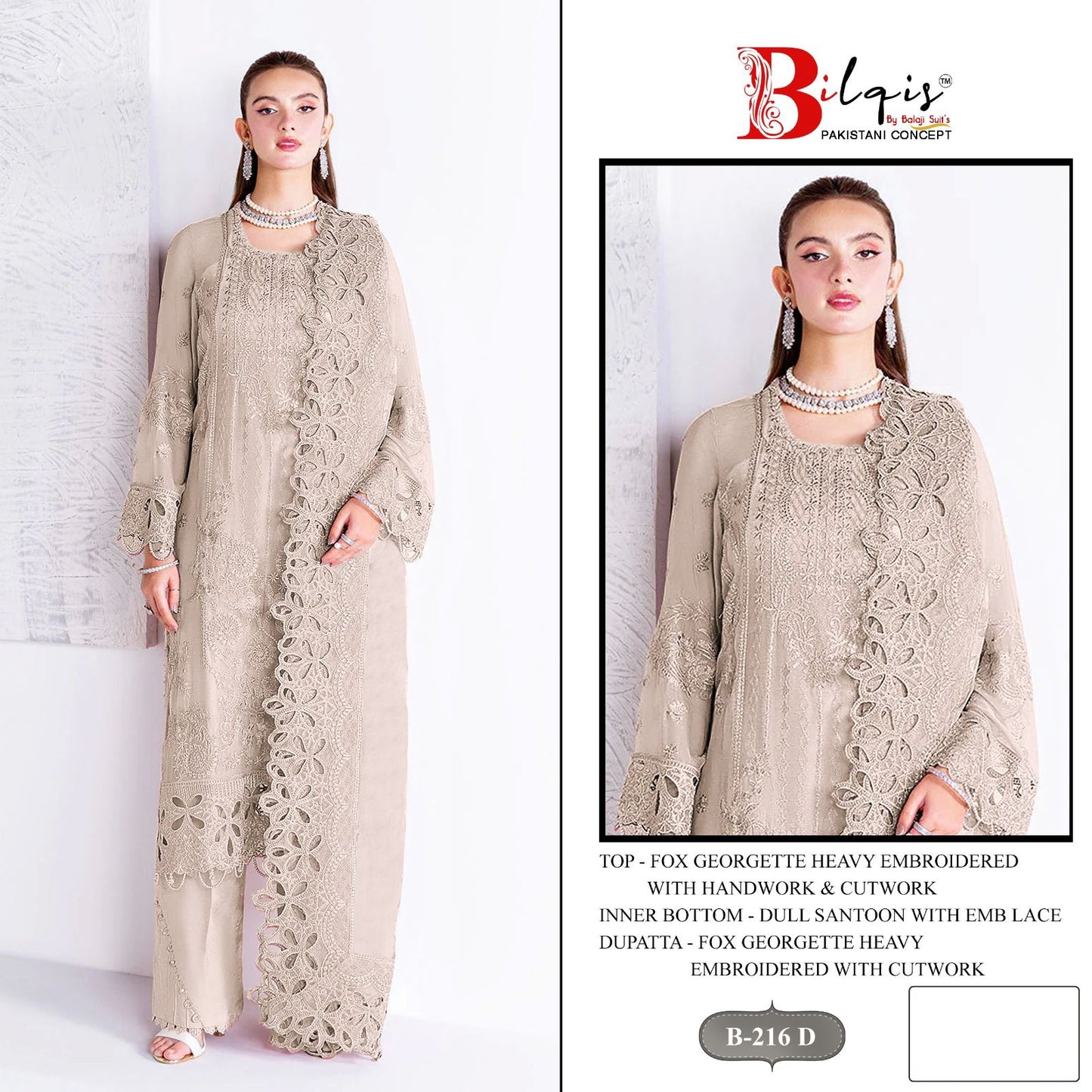 B 216 Bilqis Fox Georgette Pakistani Salwar Suits Manufacturer India