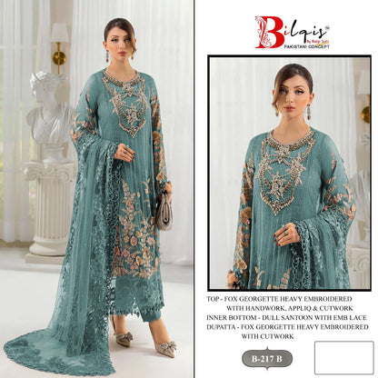 B 217 Bilqis Fox Georgette Pakistani Salwar Suits Exporter India