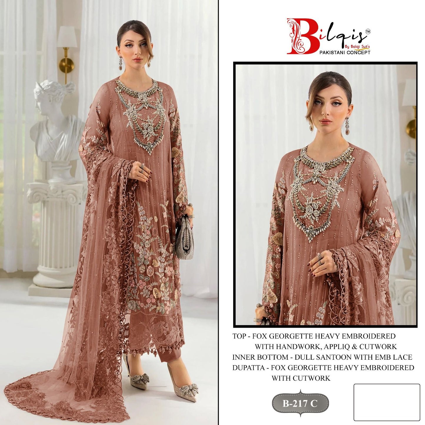 B 217 Bilqis Fox Georgette Pakistani Salwar Suits Exporter India