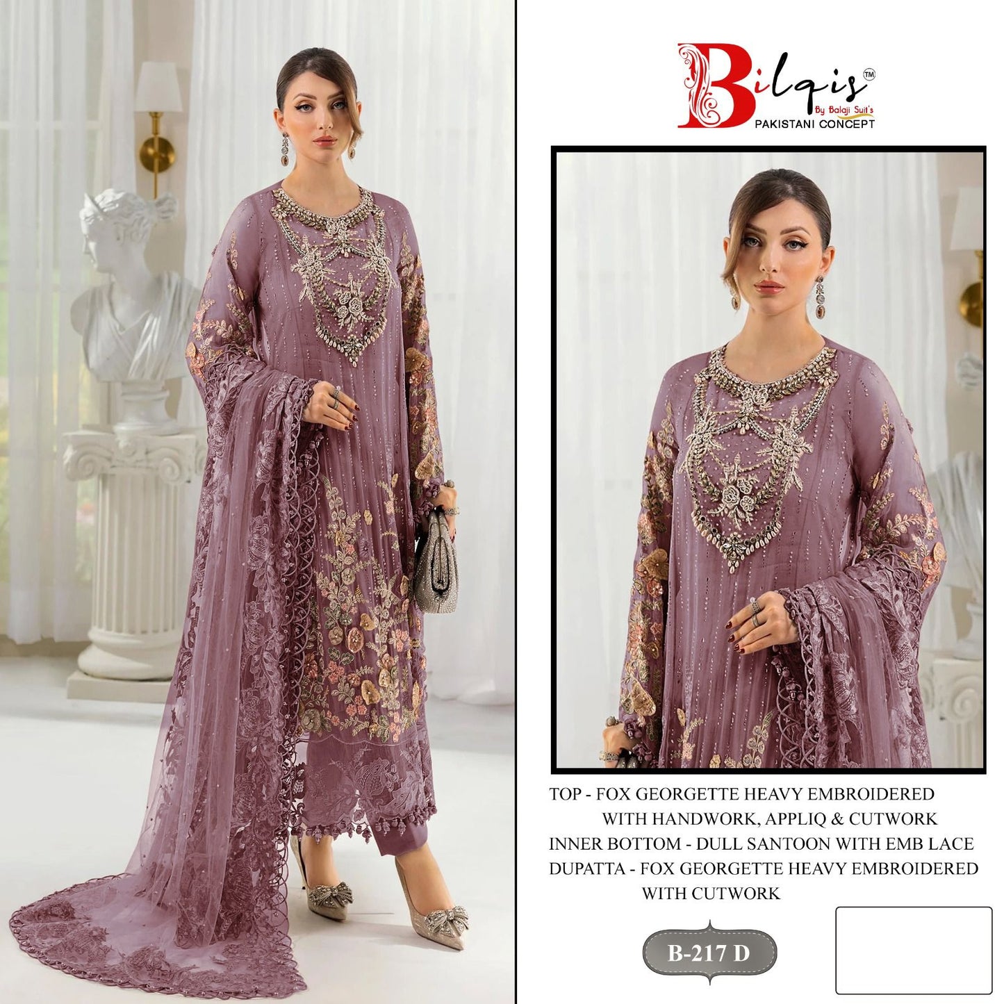B 217 Bilqis Fox Georgette Pakistani Salwar Suits Exporter India