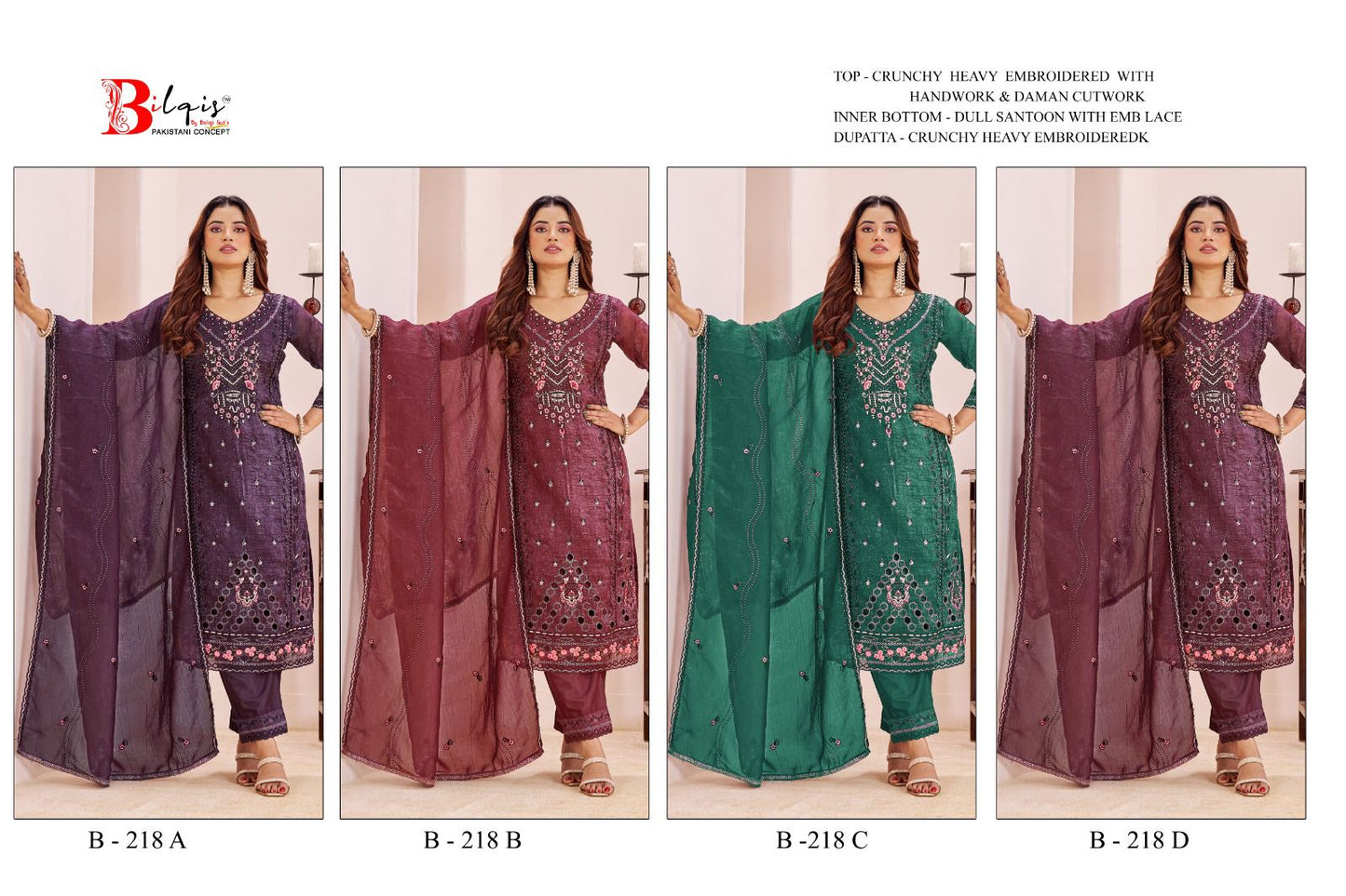 B 218 Bilqis Pakistani Salwar Suits Wholesaler