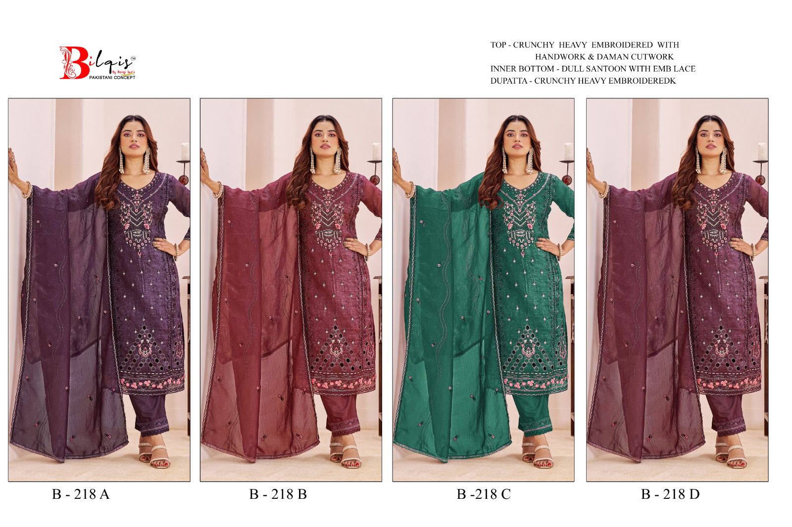 B 218 Bilqis Pakistani Salwar Suits Wholesaler