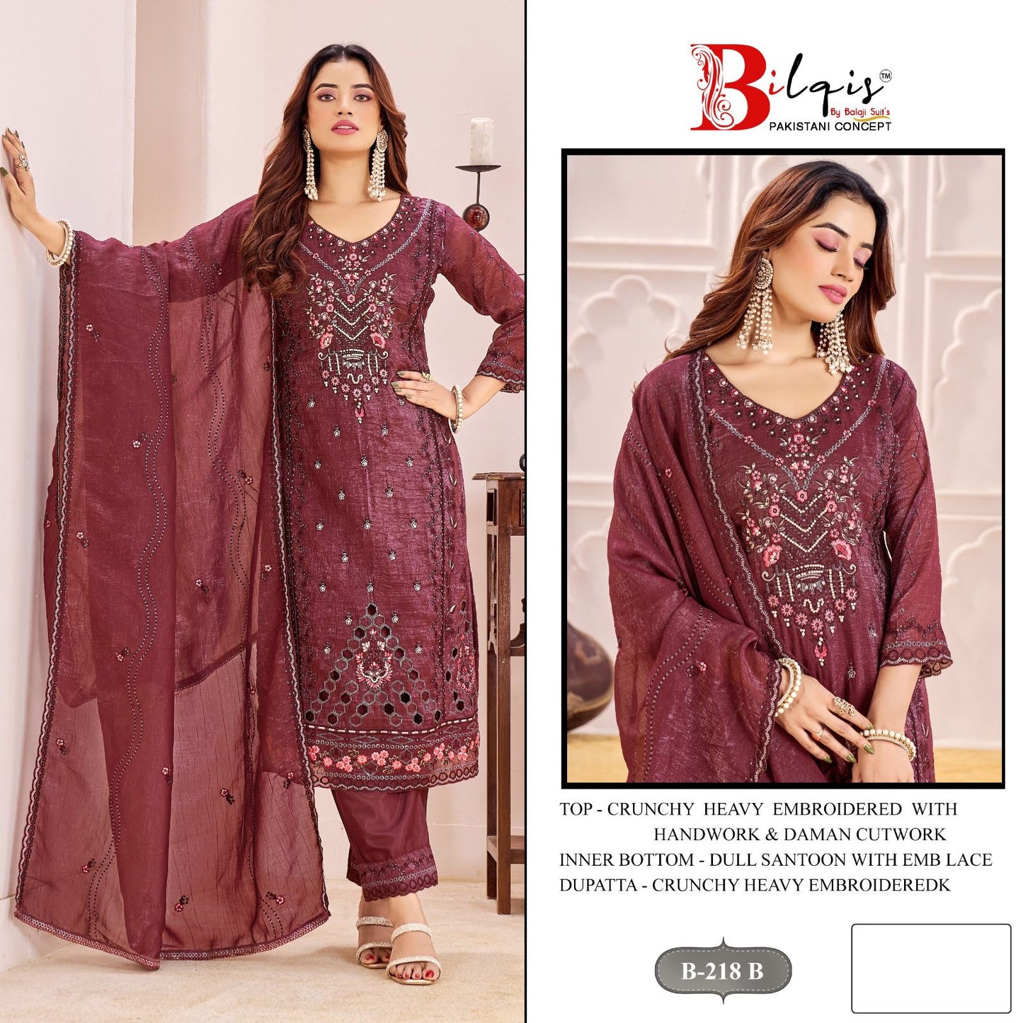 B 218 Bilqis Pakistani Salwar Suits Wholesaler