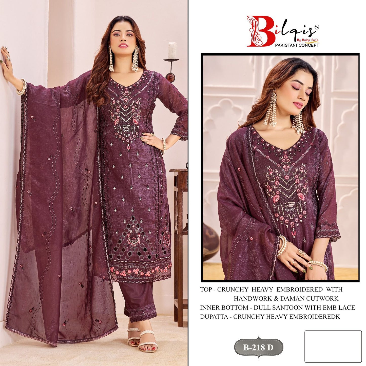 B 218 Bilqis Pakistani Salwar Suits Wholesaler