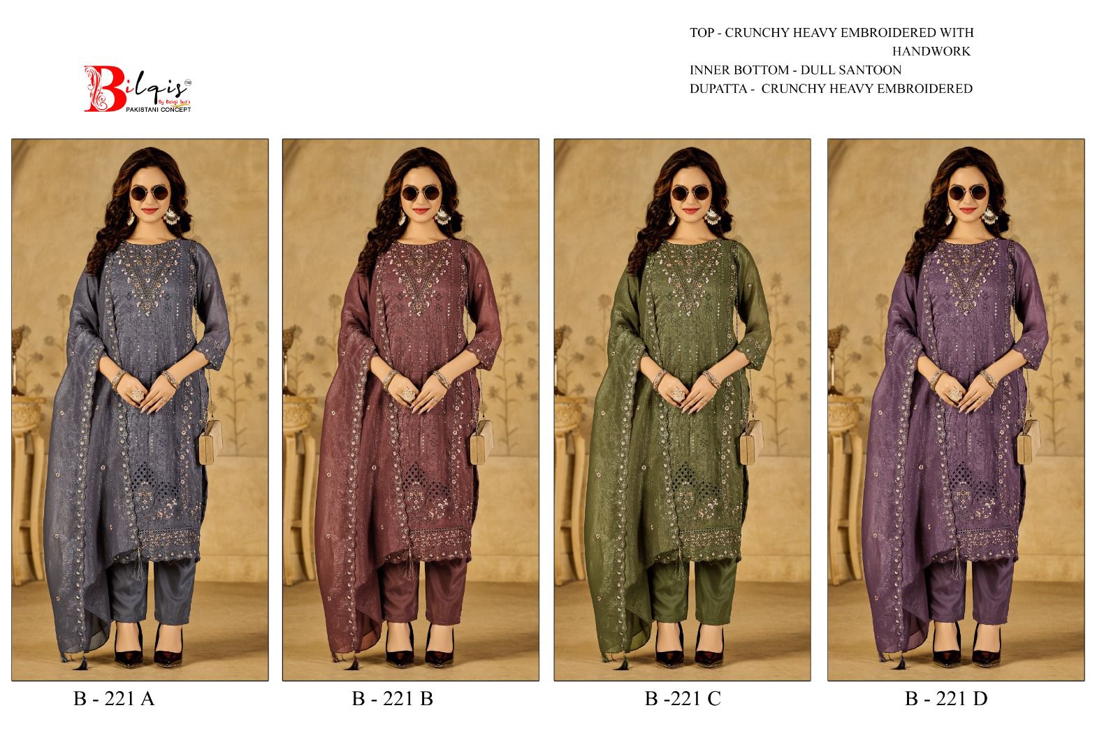 B 221 A To D Bilqis Pakistani Salwar Suits Wholesale Price