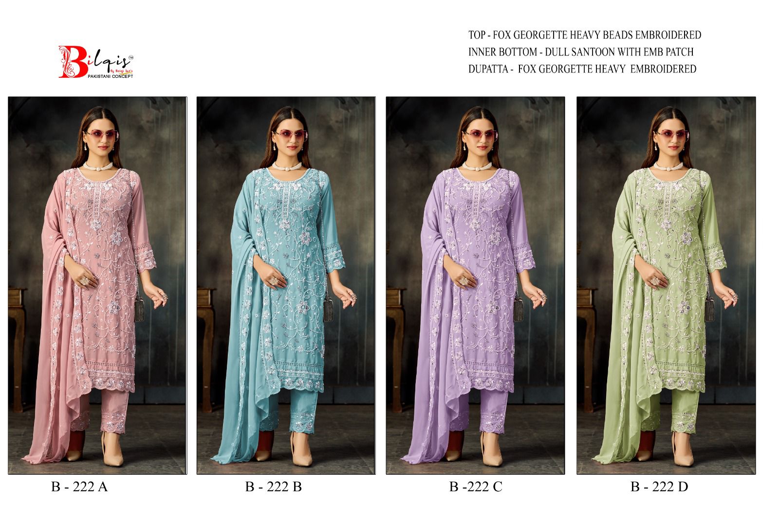 B 222 Bilqis Fox Georgette Pakistani Salwar Suits Manufacturer India