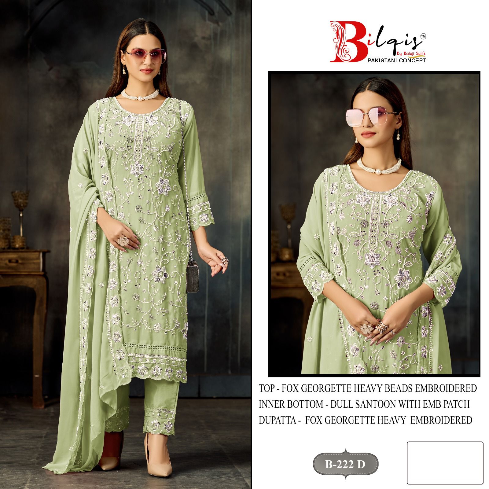 B 222 Bilqis Fox Georgette Pakistani Salwar Suits Manufacturer India