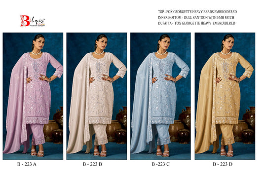 B 223 Bilqis Fox Georgette Pakistani Salwar Suits Wholesale Rate