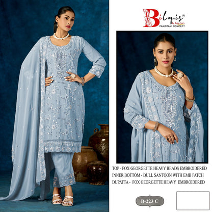 B 223 Bilqis Fox Georgette Pakistani Salwar Suits Wholesale Rate
