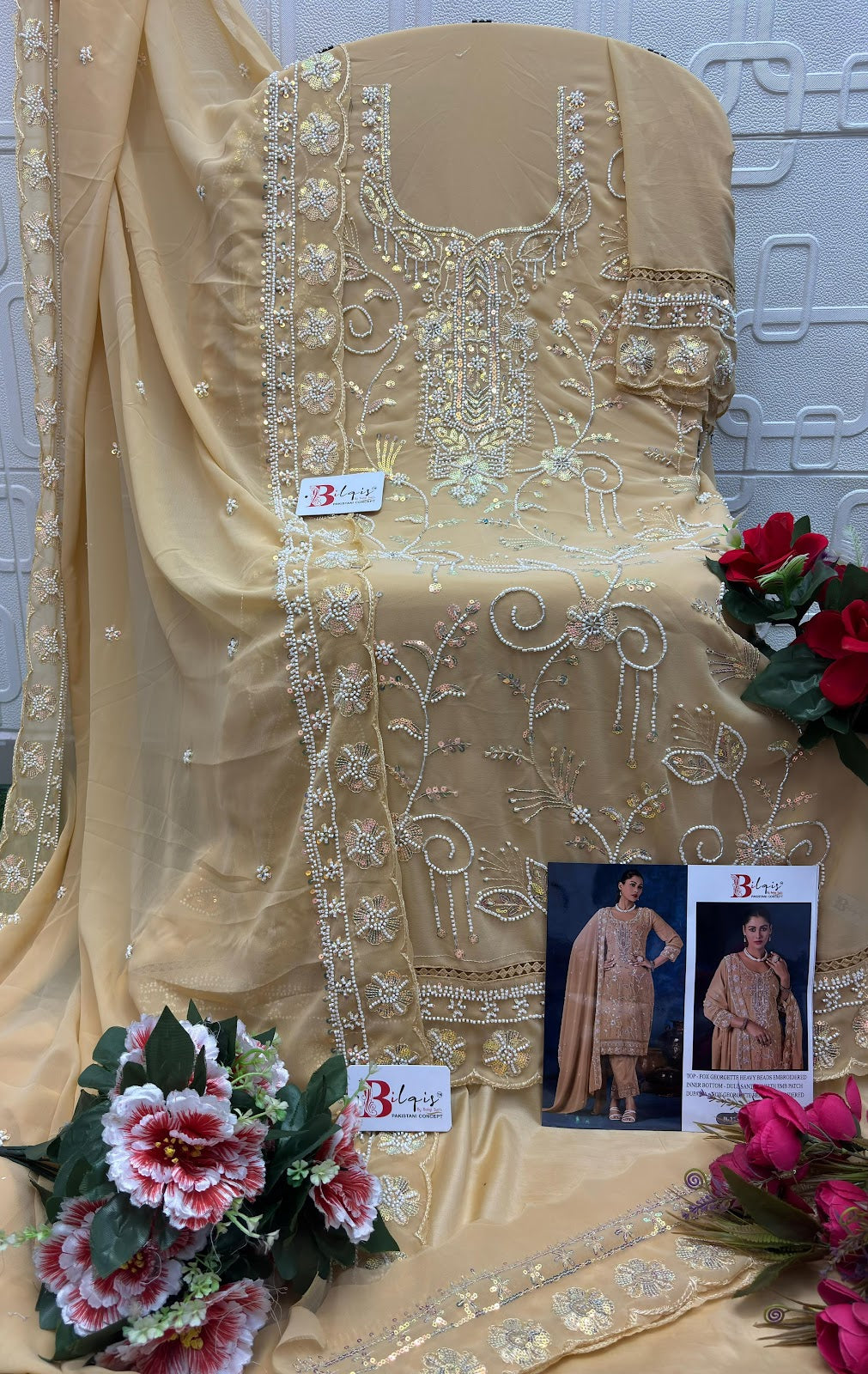 B 223 Bilqis Fox Georgette Pakistani Salwar Suits Wholesale Rate