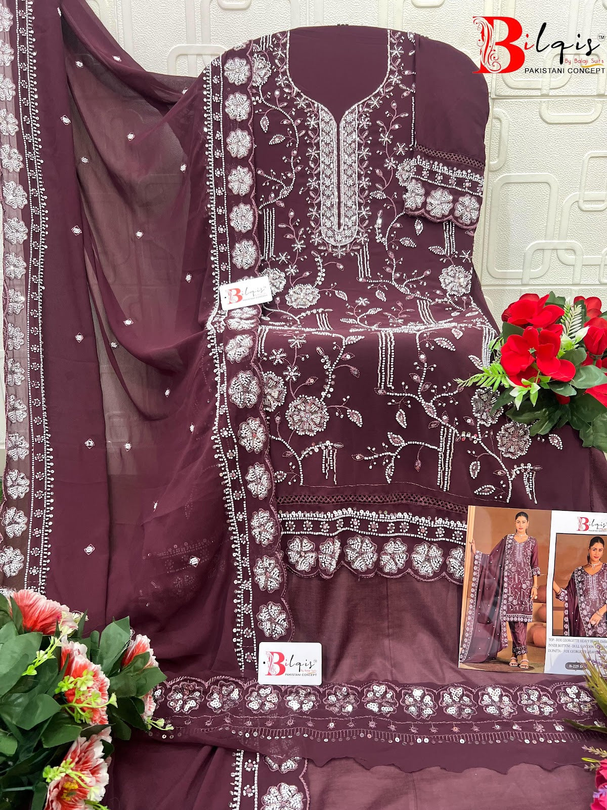 B 225 Bilqis Fox Georgette Pakistani Salwar Suits Supplier