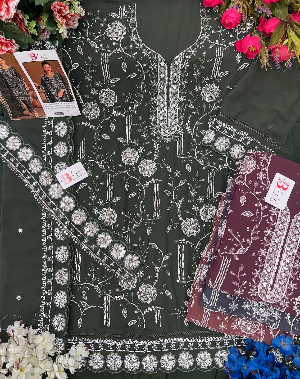 B 225 Bilqis Fox Georgette Pakistani Salwar Suits Supplier