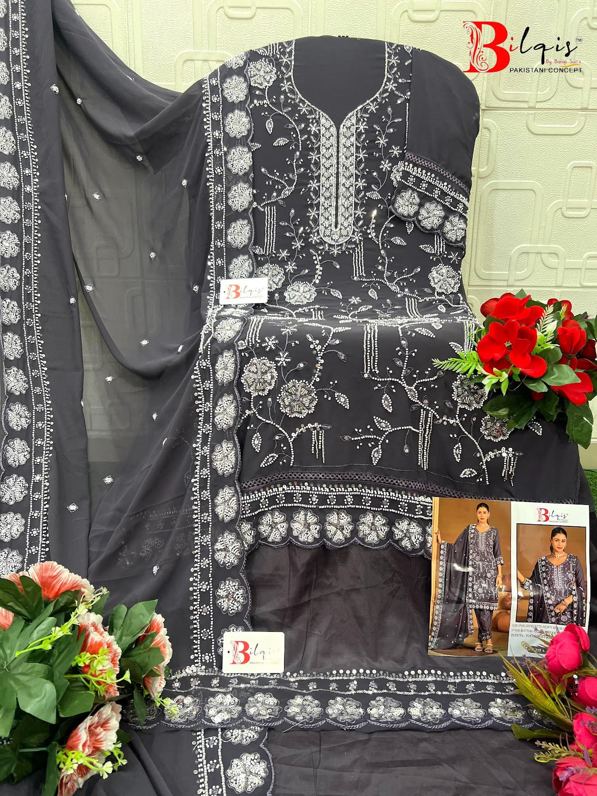 B 225 Bilqis Fox Georgette Pakistani Salwar Suits Supplier