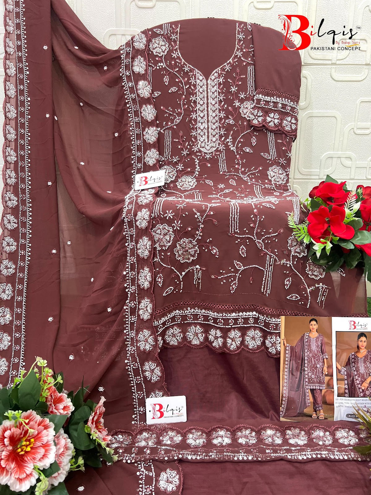 B 225 Bilqis Fox Georgette Pakistani Salwar Suits Supplier