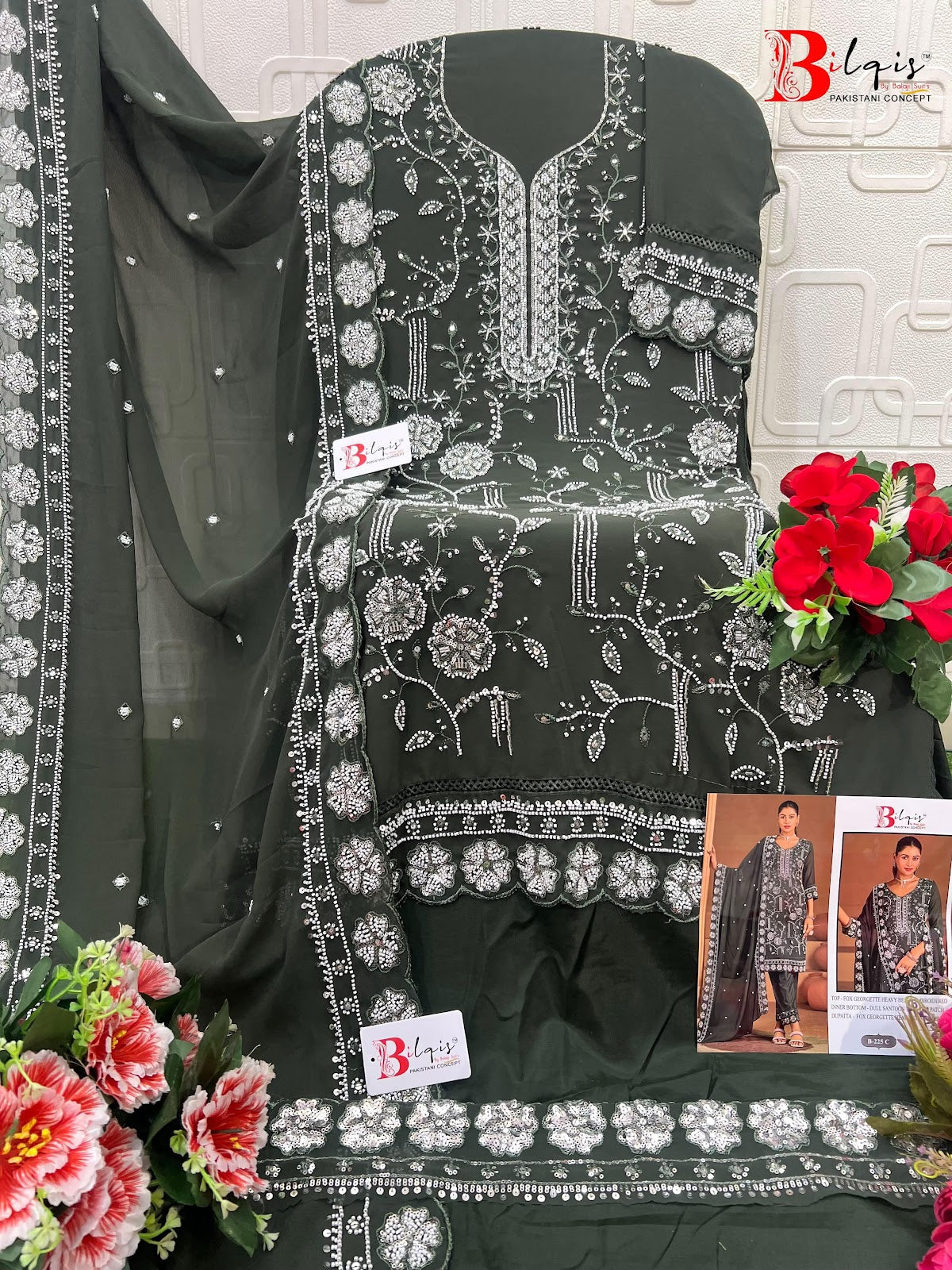 B 225 Bilqis Fox Georgette Pakistani Salwar Suits Supplier