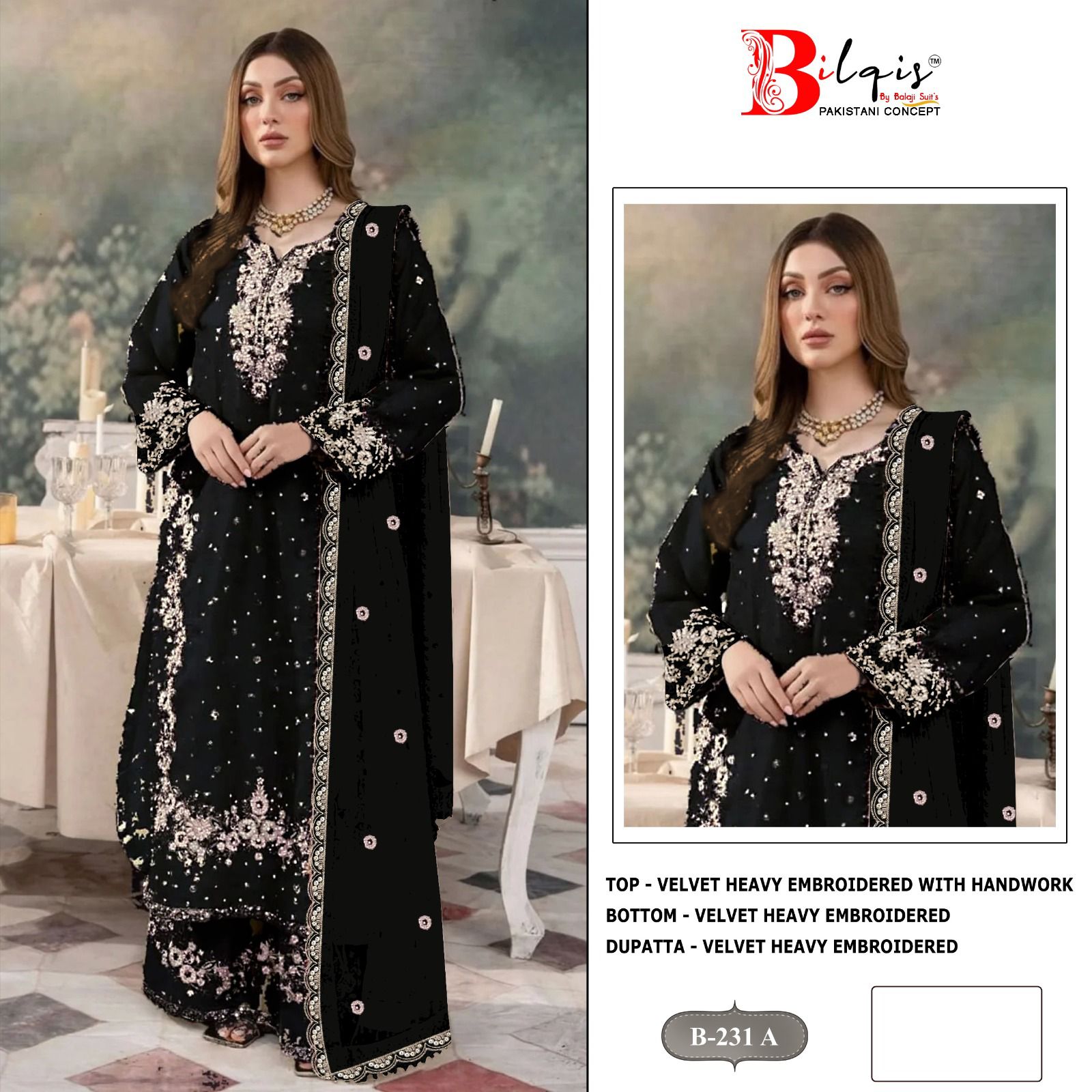 B 231 Bilqis Velvet Suits Wholesaler India