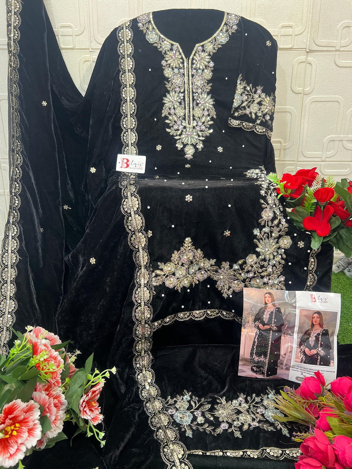 B 231 Bilqis Velvet Suits Wholesaler India