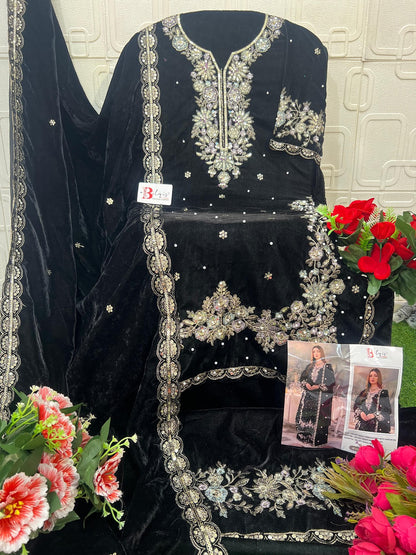 B 231 Bilqis Velvet Suits Wholesaler India