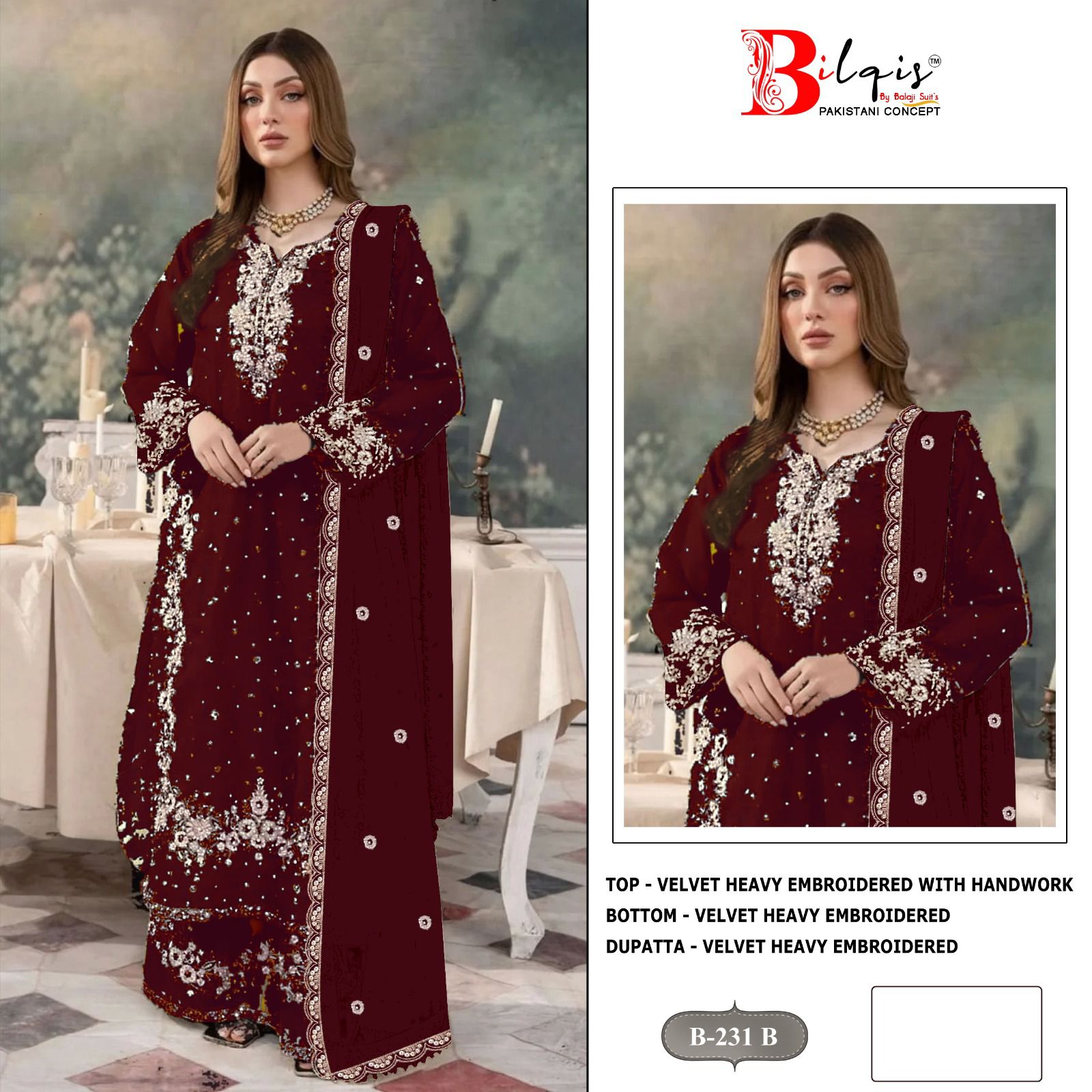 B 231 Bilqis Velvet Suits Wholesaler India