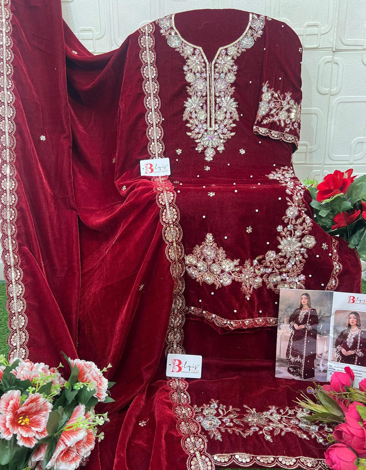 B 231 Bilqis Velvet Suits Wholesaler India