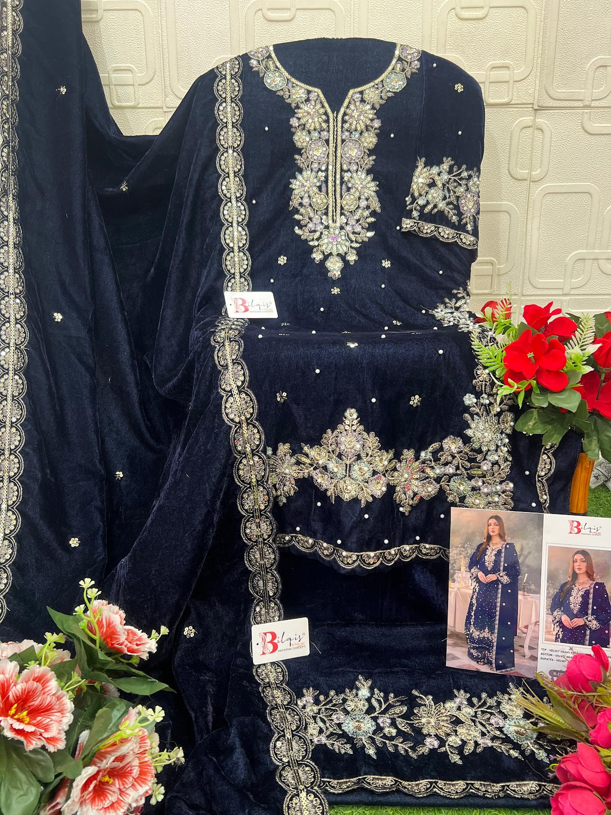 B 231 Bilqis Velvet Suits Wholesaler India