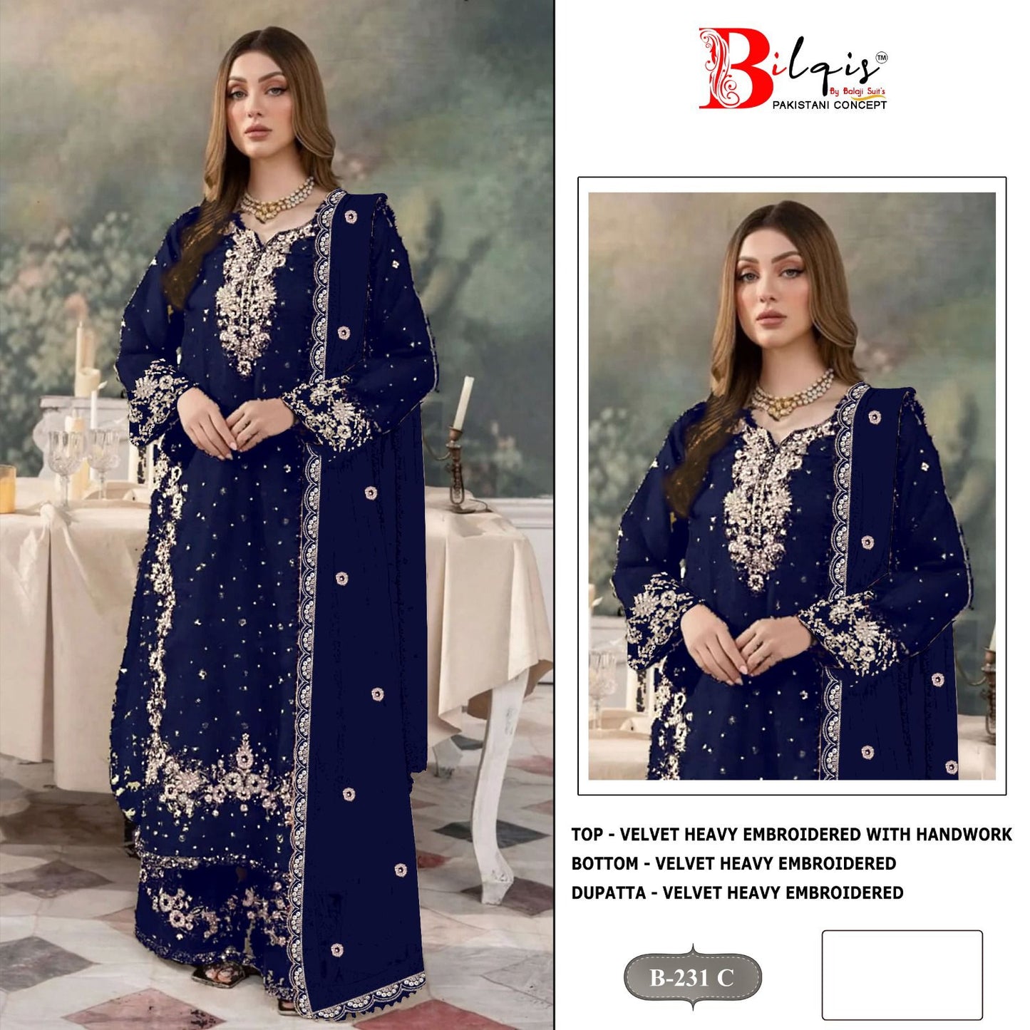 B 231 Bilqis Velvet Suits Wholesaler India