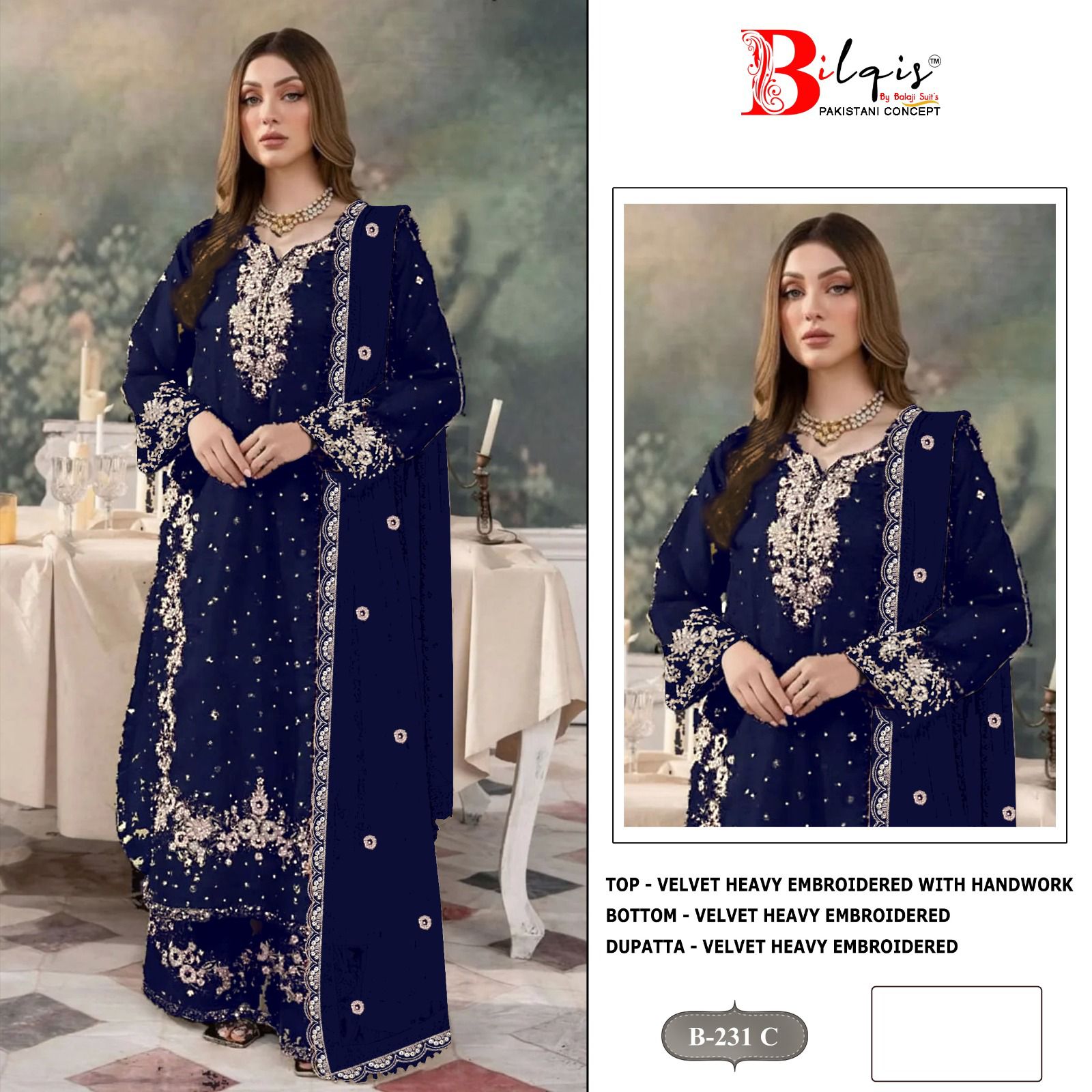 B 231 Bilqis Velvet Suits Wholesaler India