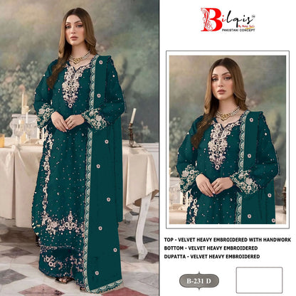 B 231 Bilqis Velvet Suits Wholesaler India