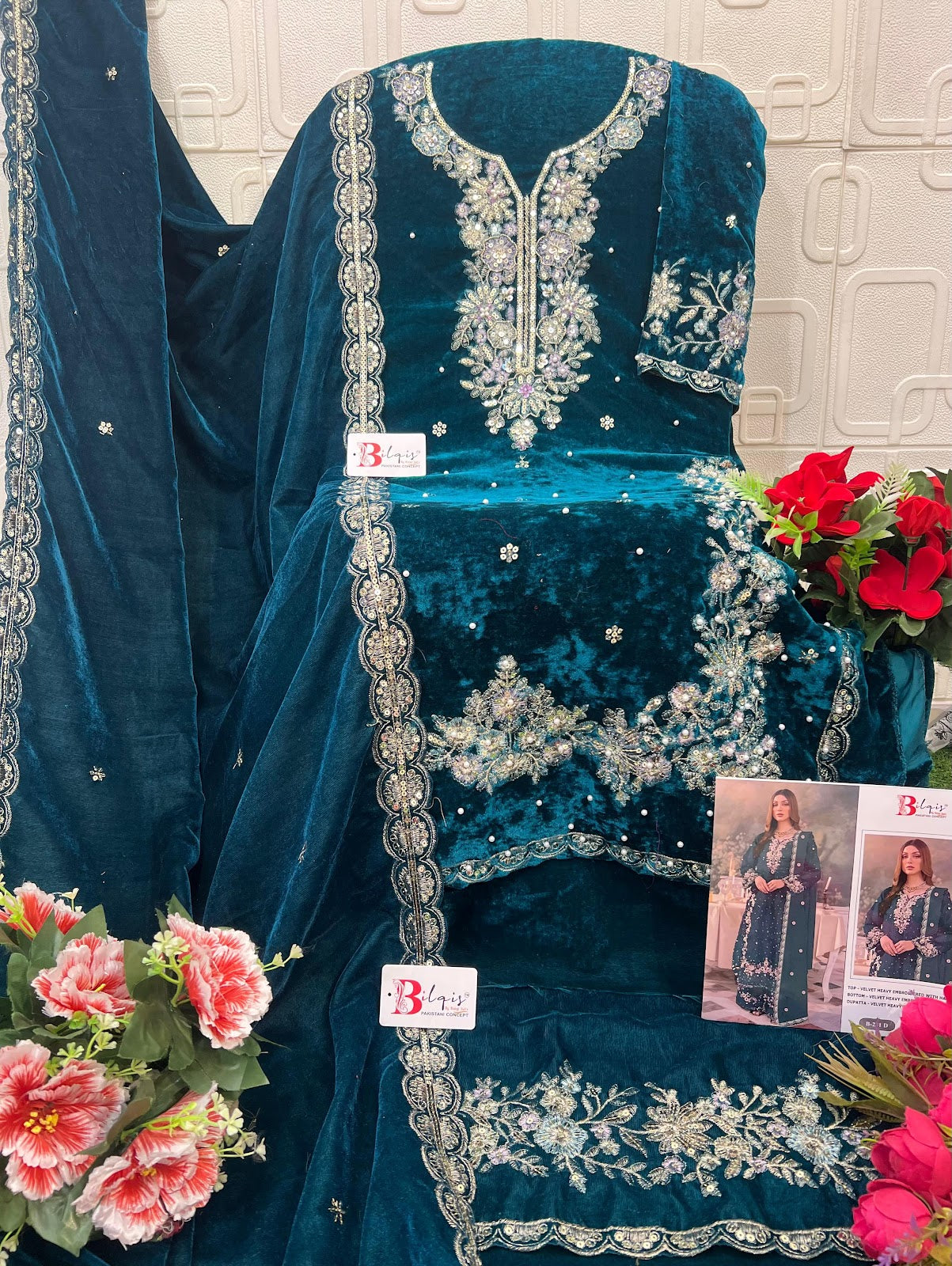 B 231 Bilqis Velvet Suits Wholesaler India