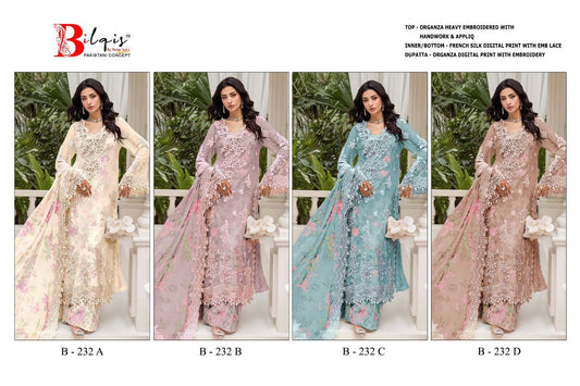 B 232 A To D Bilqis Organza Pakistani Salwar Suits Exporter Gujarat