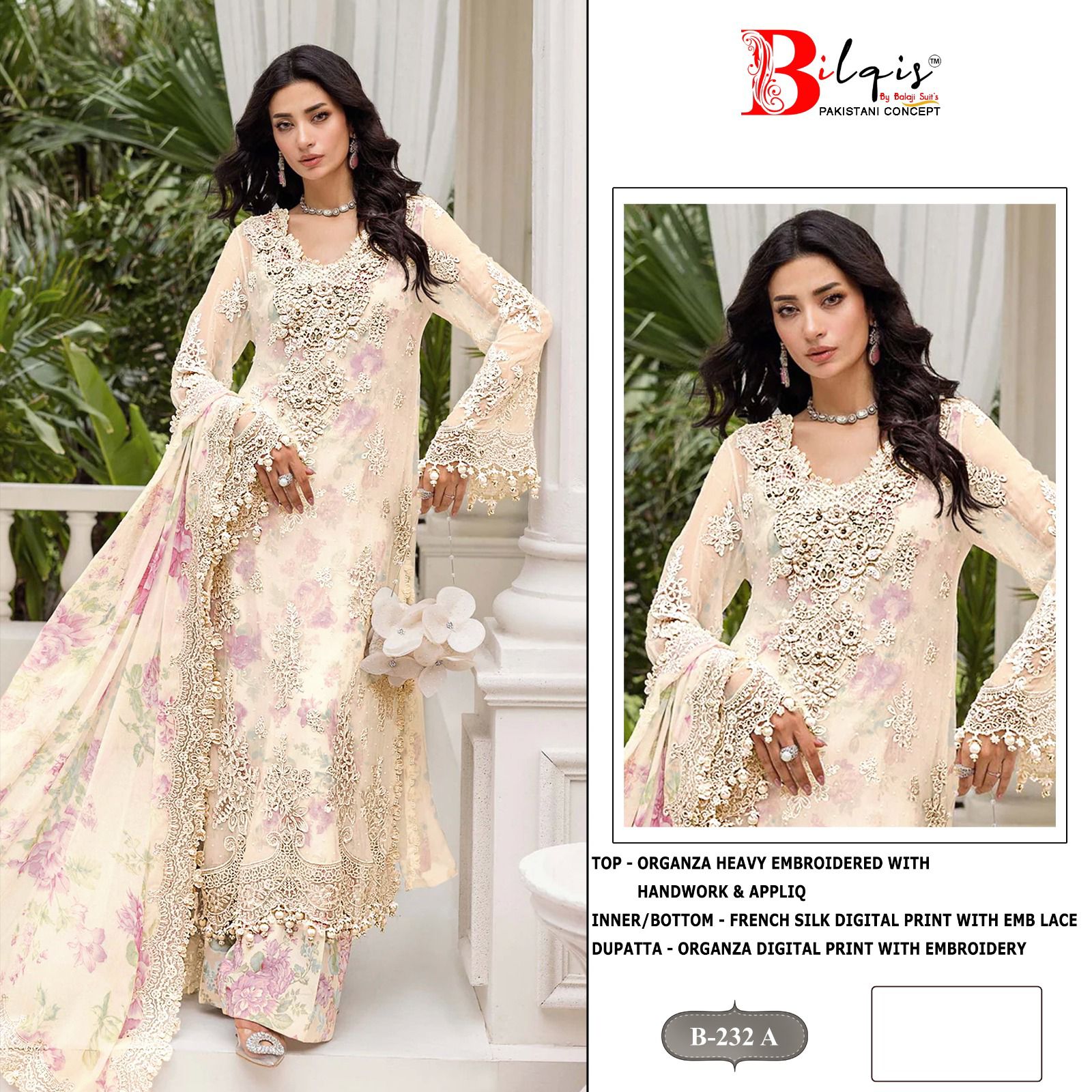 B 232 A To D Bilqis Organza Pakistani Salwar Suits Exporter Gujarat
